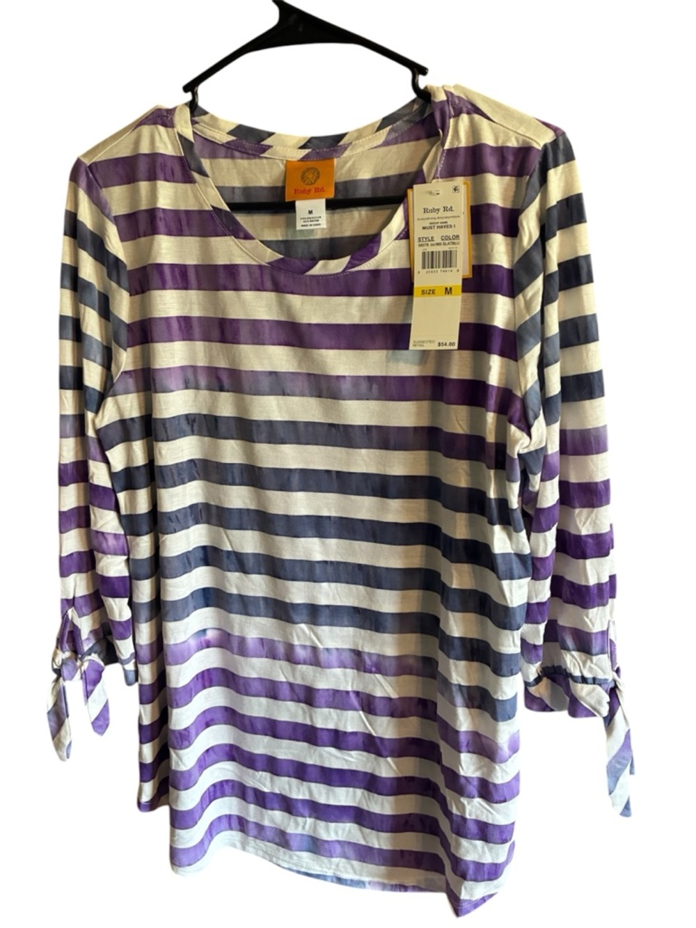 Ruby Rd. Purple and White Striped Top - Picture 1 of 5